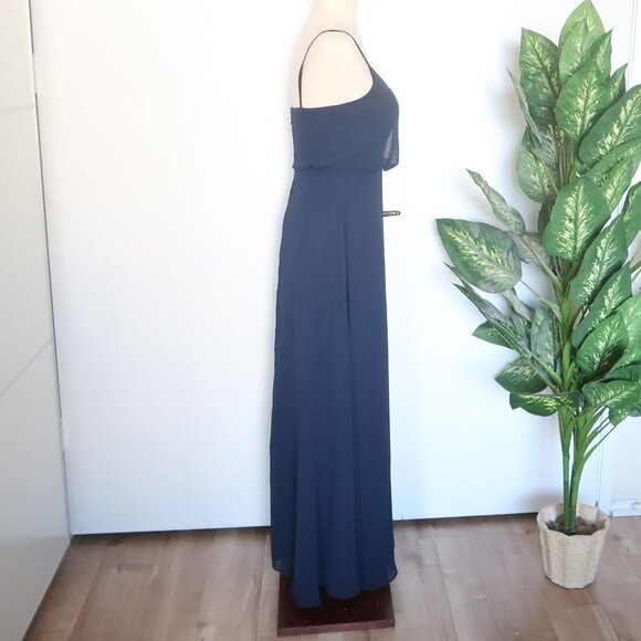 𝅺Birdy Grey Gwennie Navy Chiffon Blouson Spaghetti Strap Maxi Dress Size XS - Picture 10 of 14